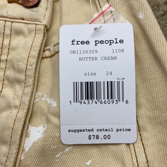 FP Free People Distressed Denim Skirt Asymmetrical Butter Yellow NWT Size 24 - Picture 3 of 8